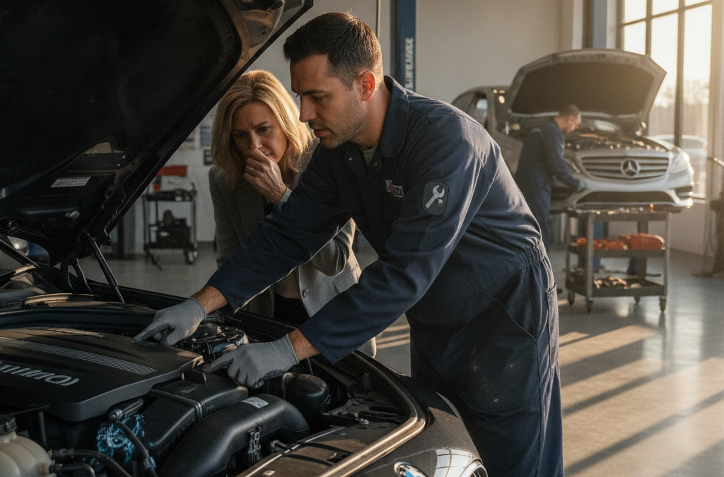 Why Is My BMW or Mercedes Burning a Coolant Smell but Not Overheating? What Milton and North Fulton Owners Should Know